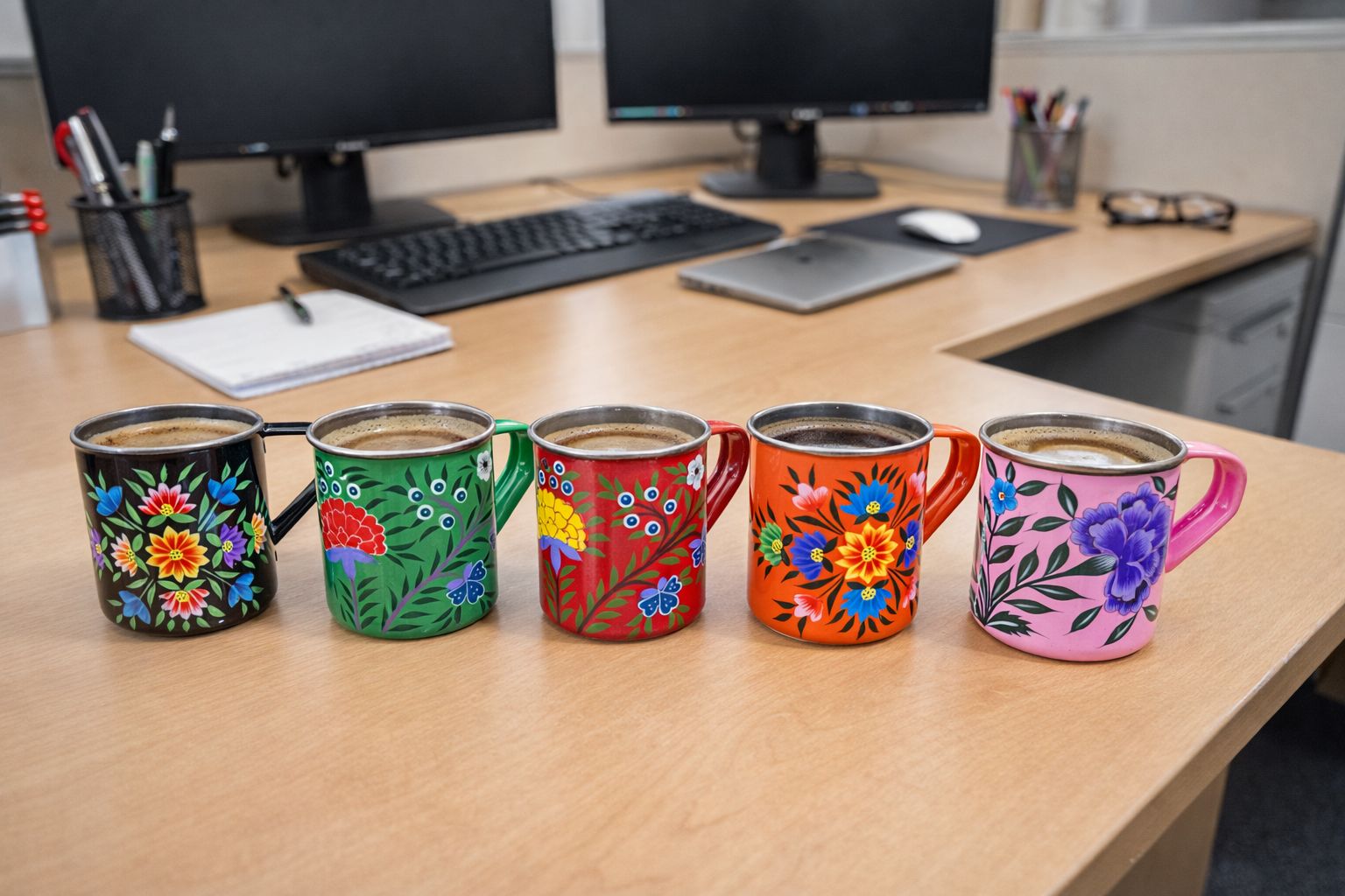 Hand painted steel mugs, hand painted coffee mugs, Enamel ware Kashmir, Enamelware mug, Stainless steel mugs, handpainted steel mugs,Mug set 350 ml